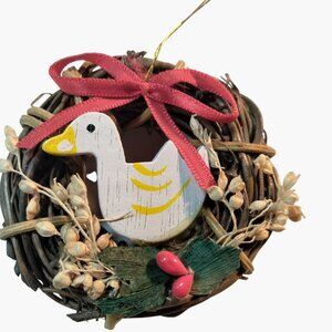 Small Grapevine Wreath Ornament Painted Duck Bow Rustic Farmhouse Miniature